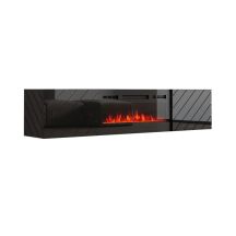 TV-Schrank LUXE 182,6 x 34,5 x 37,5 cm, schwarz/glänzend schwarz + schwarzer Kamin