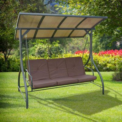 7. 3-Sitzer Gartenschaukel 194x120x173cm ZOSIA mit Polycarbonat-Dach