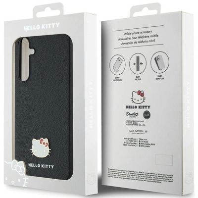 8. Hello Kitty Metal Logo Kitty Head Hülle für Samsung Galaxy A55 – Schwarz