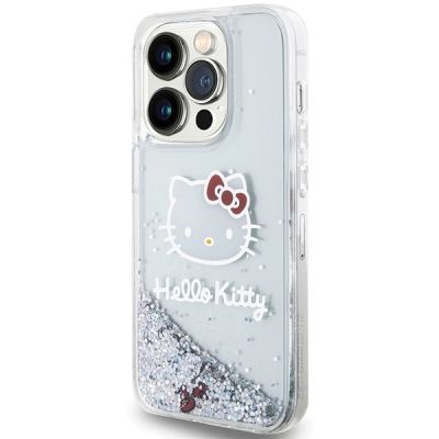 2. Hello Kitty Liquid Glitter Charms Kitty Head Hülle für iPhone 15 Pro – Silber