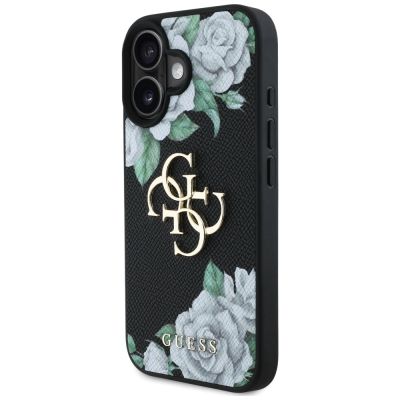 2. Guess Grained Roses Big 4G Logo Hülle für iPhone 16 - Schwarz