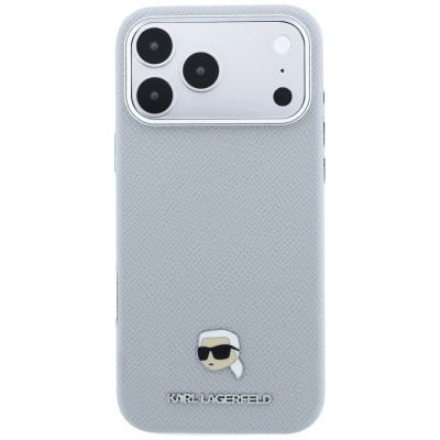 3. Karl Lagerfeld MagSafe-Schutzhülle mit genarbtem Karl-Kopf-Motiv für iPhone 18 Pro / 17 Pro – Grau