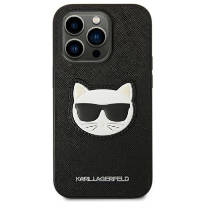 3. Karl Lagerfeld Saffiano Choupette Head Patch Case für iPhone 14 Pro Max – Schwarz
