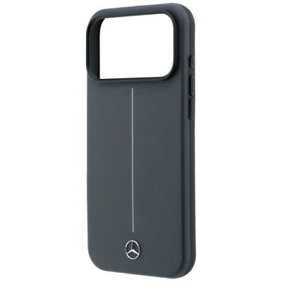 6. Mercedes Leder-Halbhülle mit ikonischer Linie und MagSafe-Design für iPhone 18 Pro / 17 Pro – Dunkelgrau