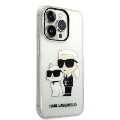 4. Karl Lagerfeld Glitzer Karl&Choupette Hülle für iPhone 14 Pro – transparent