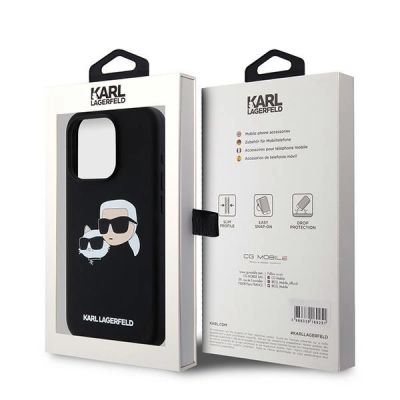 8. Karl Lagerfeld Silikonhülle Karl&Choupette MagSafe für iPhone 15 Pro – Schwarz
