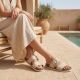 5. Damen-Flip-Flops in Beige mit Schnalle, Modell Potocki 54325