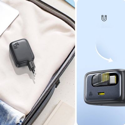 9. Baseus EnerCore CJ11 45W Wandladegerät mit USB-C-Anschluss und einziehbarem USB-C-Kabel – Schwarz