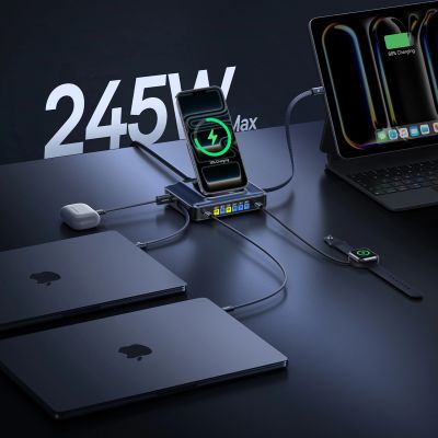 10. Baseus Nomos NH21 6-in-1 245W Kabellose Ladestation mit zwei einziehbaren USB-C-Kabeln – Schwarz