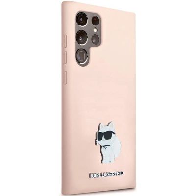 4. Karl Lagerfeld Choupette Metal Pin-Hülle aus Silikon für Samsung Galaxy S23 Ultra – Rosa