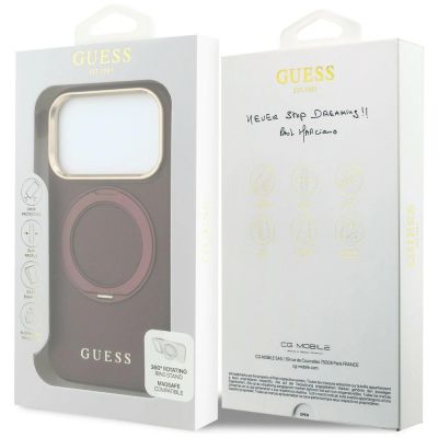 8. Guess Ring Stand 360 Grained Classic Logo MagSafe Hülle für iPhone 18 Pro Max / 17 Pro Max - Burgunderrot