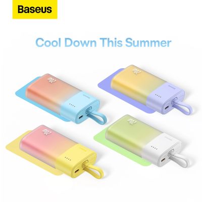 10. Baseus Popsicle 5200mAh 20W Powerbank mit integriertem Lightning Kabel (+ weißes Baseus Simple USB-C - USB-C 60W/20V/3A/30cm Kabel) - Gelb-Pink