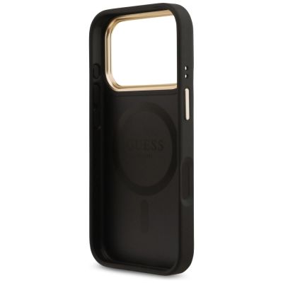 7. Guess 4G Strass Logo & Big Strap Metal Buttons MagSafe Case für iPhone 17 Pro - Schwarz