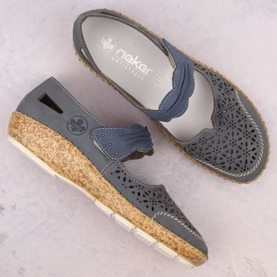 6. Rieker W RKR648 blaue durchbrochene Lederschuhe
