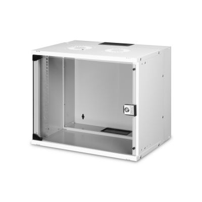 10. 19" 9U Wand-Netzwerkschrank, SOHO PRO 460 x 540 x 400 mm, Glastür, grau, unmontiert, 60 kg