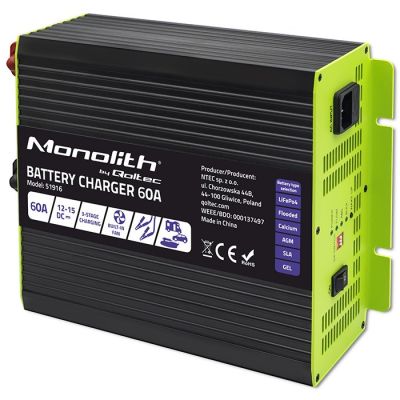13. Qoltec Smart Monolith Ladegerät für LiFePO4 AGM GEL SLA-Batterien 60A 12V Schnellladung