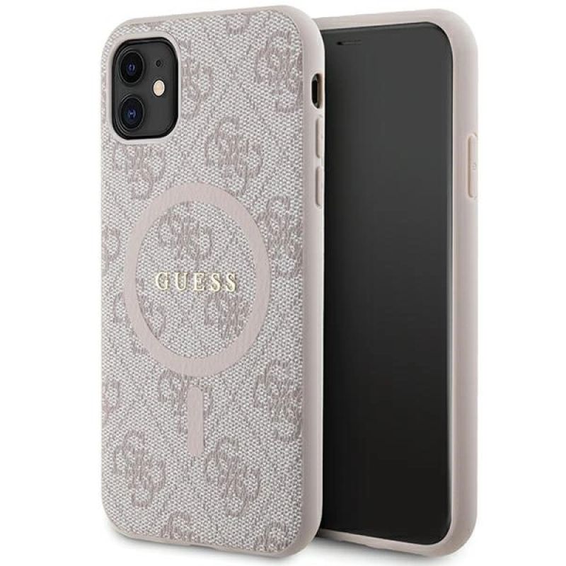 Guess GUHMN61G4GFRP iPhone 11 6,1" / Xr rosa/rosa Hardcase 4G Collection Leder Metall Logo MagSafe