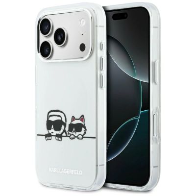 Karl Lagerfeld IML Karl & Choupette Peekaboo Logo MagSafe Hülle für iPhone 17 Pro Max - Weiß