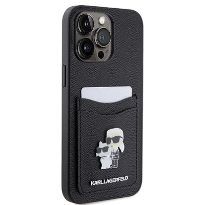4. Karl Lagerfeld KLHCP15XSAPKCNPK iPhone 15 Pro Max 6,7" schwarz/schwarzes Hardcase Saffiano Cardslot KC Metal Pin