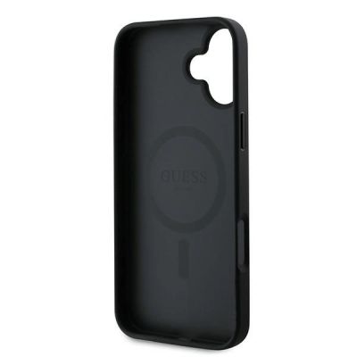 7. Guess Grained Gold Ring MagSafe-Hülle für iPhone 16 Plus – Schwarz