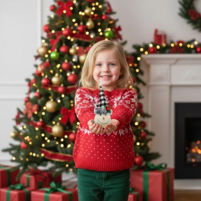 10. Dekorativer Schneemann, 20 cm, mit schwarz-weiß karierter Mütze