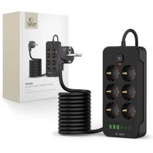 Tech-Protect PC6X6 Steckdosenleiste 6 Steckdosen 240V + 3xUSB-A + 3xUSB-C 200cm - Schwarz