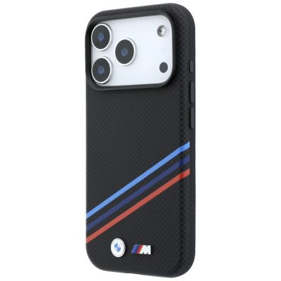 2. BMW M Quadrille Kevlar-Print, dreifarbige Linien & Metalllogo, MagSafe-Hülle für iPhone 18 Pro Max / 17 Pro Max – Schwarz