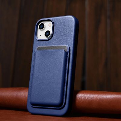 15. iCarer Case Lederhülle für iPhone 14 Plus Echtlederhülle blau (kompatibel mit MagSafe)