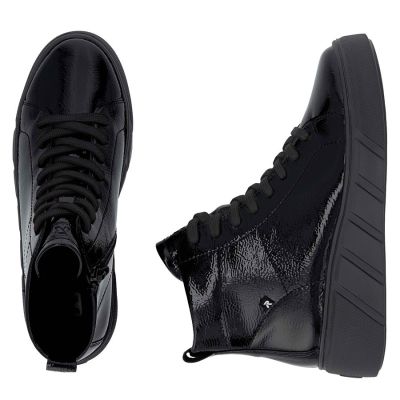 5. Schwarze Plateau-Ankle-Boots aus Lackleder für Damen, Rieker W2661-01