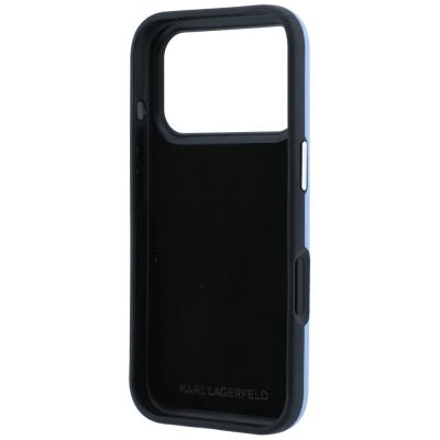 7. Karl Lagerfeld Saffiano Hülle mit Karl & Choupette Köpfen Pins & Logo für iPhone 18 Pro / 17 Pro - hellblau