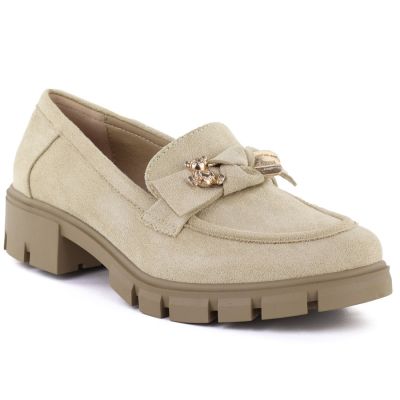 Damen-Wildlederschuhe mit Verzierung, beige M.Daszyński MR23106