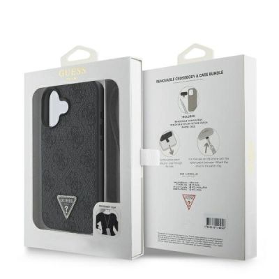 9. Guess Umhängetasche aus Leder mit Metall-Logo und Strass für iPhone 16 – Schwarz