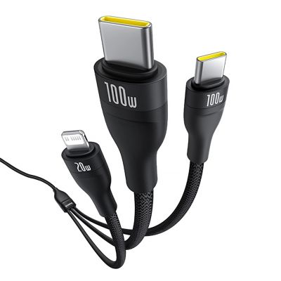 5. Baseus Flash Series 3 100W USB-C 3in1 Kabel - USB-C+USB-C+ Lightning 1,5m + 3 x 0,25m - schwarz