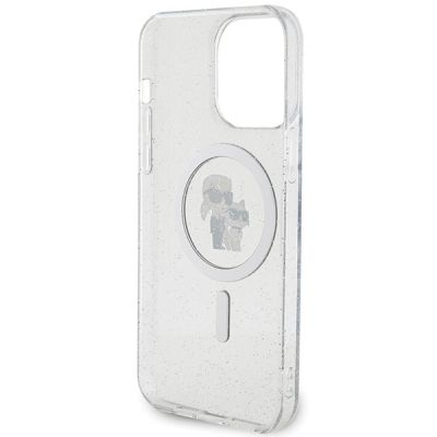 7. Karl Lagerfeld Karl&Choupette Glitter MagSafe Hülle für iPhone 15 Pro Max – transparent