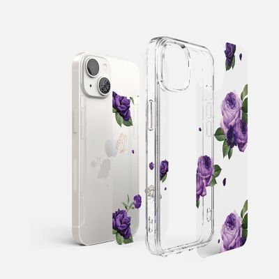 5. Ringke Fusion Design Armoured Case Cover mit Gelrahmen für iPhone 14 Plus transparent (Purple Rose) (FD637E29)