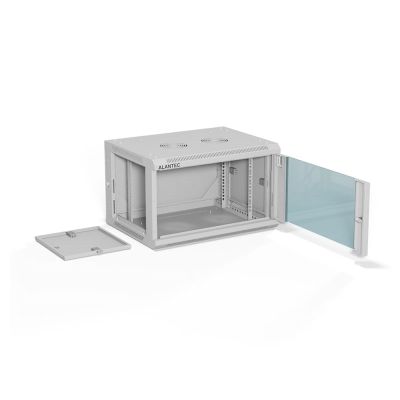 3. ALANTEC Wandschrank 19" 6U 600x450, Glastür, grau, montiert (SW-6U-600-450-01-SA)