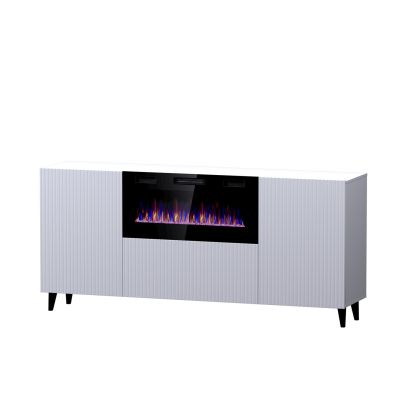 PAFOS Kommode mit Elektrokamin 180x42x82 weiß matt