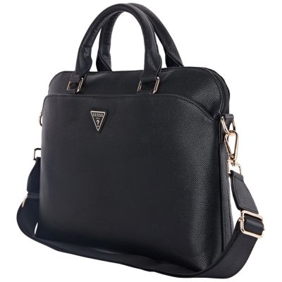 3. Guess – Grained Zipper Pocket Triangle Logo 15-Zoll-Laptoptasche – Schwarz