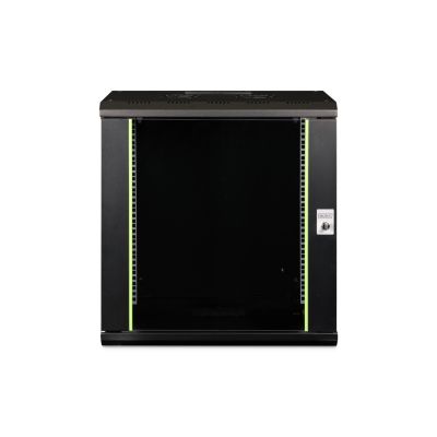19. Einzigartiger 19-Zoll-12-HE-Wandnetzwerkschrank (600 x 450 mm), Glastür, schwarz, ungeteilt, montiert, 100 kg
