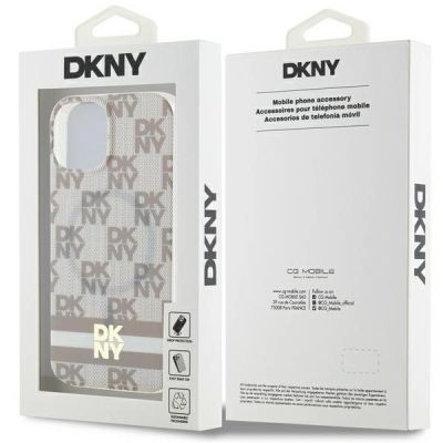 8. DKNY IML Checkered Mono Pattern & Printed Stripes MagSafe-Hülle für iPhone 15 / 14 / 13 – Beige
