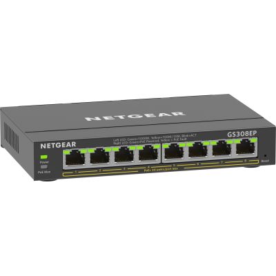 3. Netgear GS308EP-100PES 8p PoE 62W (PoE+: 8p) Unmanaged Gigabit Switch