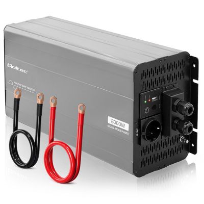 Qoltec Sinus-Spannungswandler | 12 V auf 230 V | 4000/8000 W | USB | Kompatibel mit LiFePO4-, GEL- und AGM-Akkus