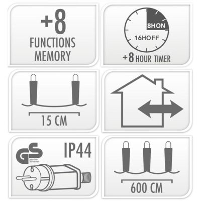 17. WEIHNACHTSLICHTER LICHTERVORHANG FÜR AUSSEN 180 LED STEUERGERÄT TIMER WARMWEISS GRÜNES KABEL