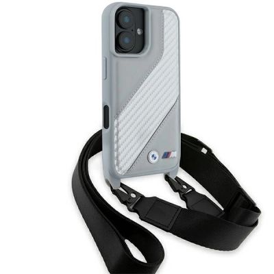 3. BMW M Edition Carbon Stripe & Strap Hülle für iPhone 16 – Grau