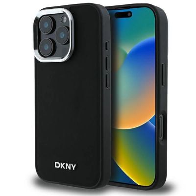 DKNY Plain Silver Logo MagSafe-Hülle für iPhone 16 Pro Max – Schwarz