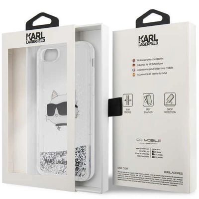 8. Karl Lagerfeld KLHCI8LNHCCS iPhone 7/8/ SE 2020/2022 Silber/Silber Hardcase Glitter Choupette Head
