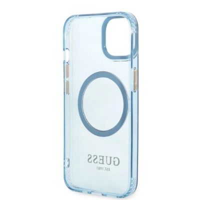 7. Guess Gold Outline Translucent MagSafe Hülle für iPhone 13 – Blau