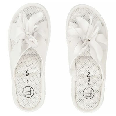 4. Damen-Flip-Flops aus Leder mit Blume, weiß, Filippo DK7762