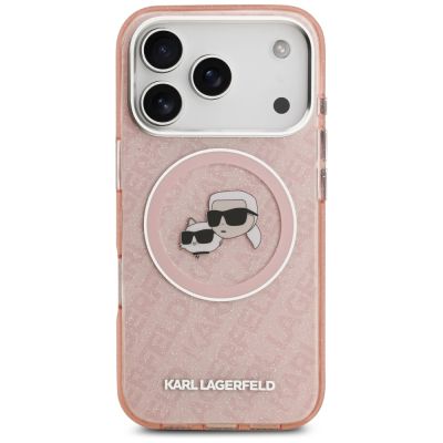3. Karl Lagerfeld IML Glitter Karl & Choupette Heads Logo MagSafe Hülle für iPhone 17 Pro - Pink