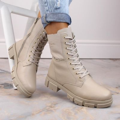 12. Rieker W RKR613 bequeme isolierte Lederstiefelette, beige